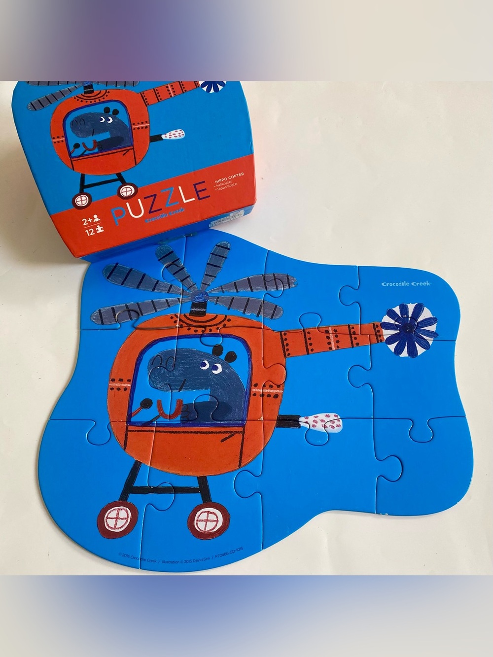 Crocodile Creek Hippo Copter Puzzle, Kids Small 12 Piece Puzzle 9”x12”